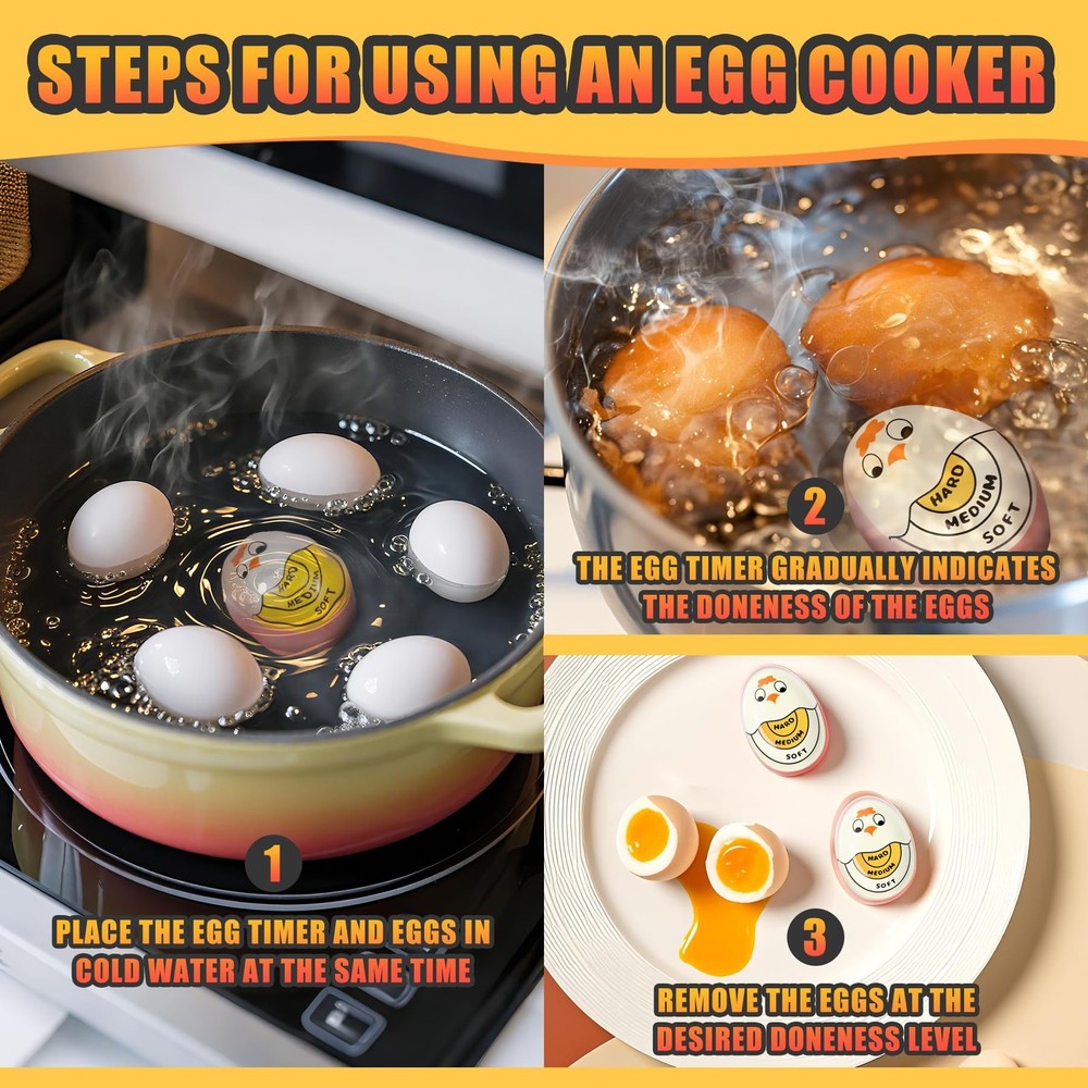 Yellow Egg Timer for Hard and Soft Boiled Eggs, Color Changing, 2 PCS