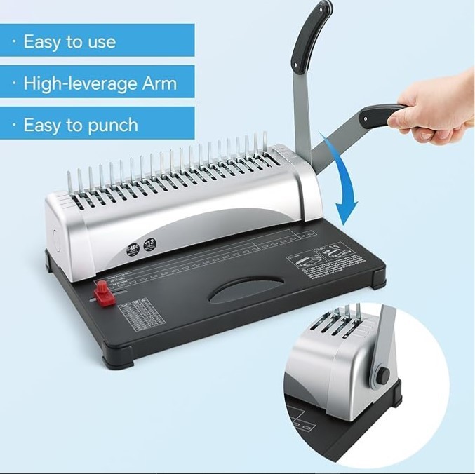 FLK Tech Binding Machine w/Starter Combs Set for A4-21 Hole /450 Sheets Paper
