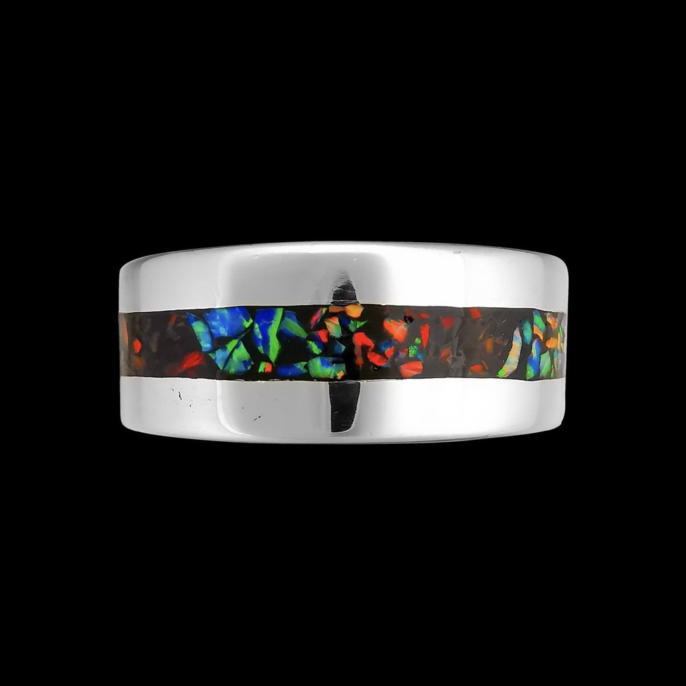 Galaxy Opal Ring • Sterling Silver • Fire Opal Gemstone • Rainbow Opal