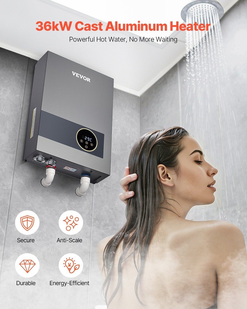 36kW Continuous Flow Electric Water Heater with Digital Lock System