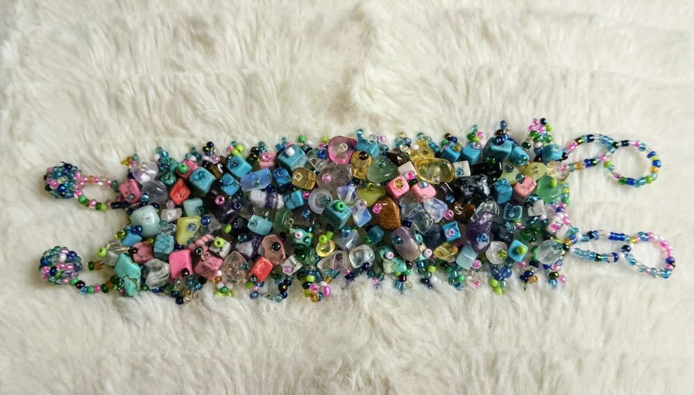 Handcrafted Sead Bead and Natural Stone Wide Strap Bracelet