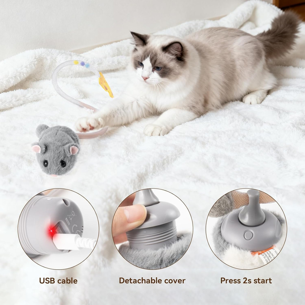 Migipaws Interactive Migimouse Cat Toy 360° Rolling & Spin with Wiggling Tail fo