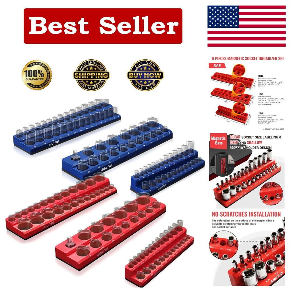 Durable 6-Piece Magnetic Socket Holder Set: Perfect for Standard & Deep Sockets