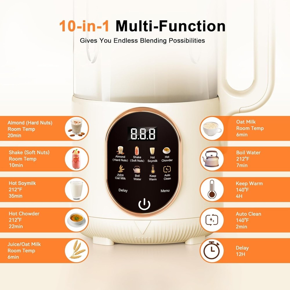 Versatile Almond Milk Maker - 10 Functions & One-Touch Operation for Easy Use