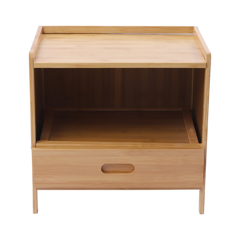 Bedroom Storage Organizer Side Table Bamboo Bedside Nightstand End Table+Drawer