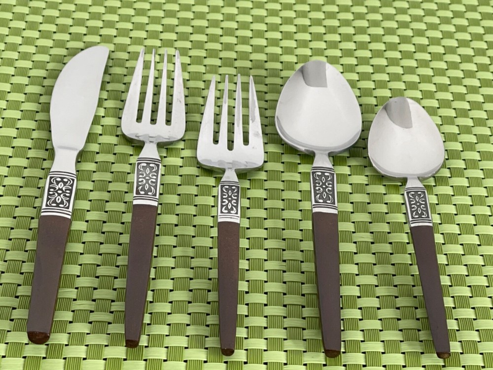 Interpur INR19 Stainless Brown Handle Black Accent Flatware SMART CHOICE E12G
