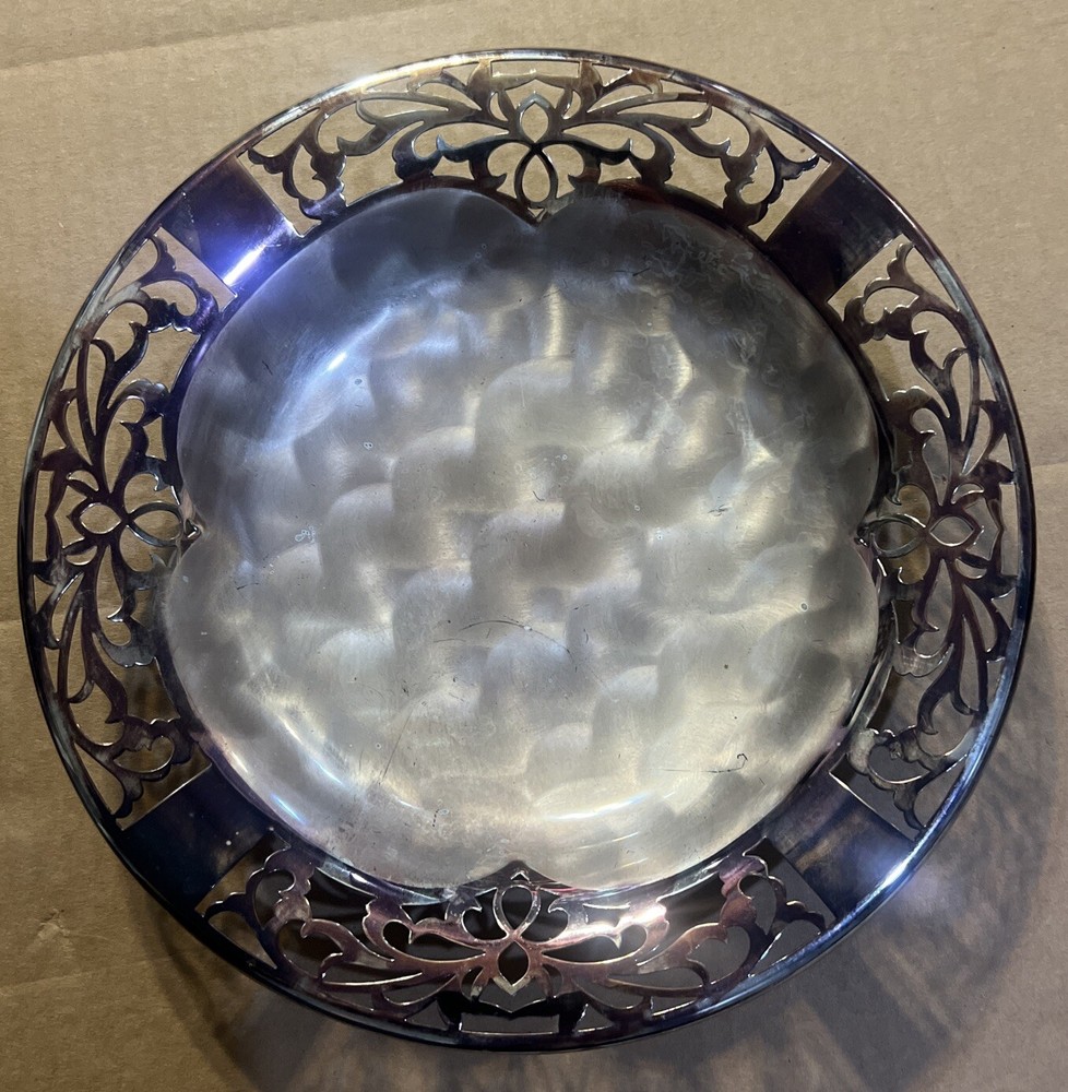Silver Plate Ornate 10” Footed Table Bowl / Dish Hand Finished