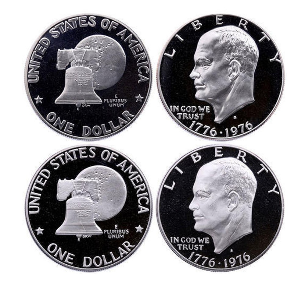 1976 S Eisenhower Dollar Type 1 & Type 2 Gem Deep Cameo CN Clad Proof