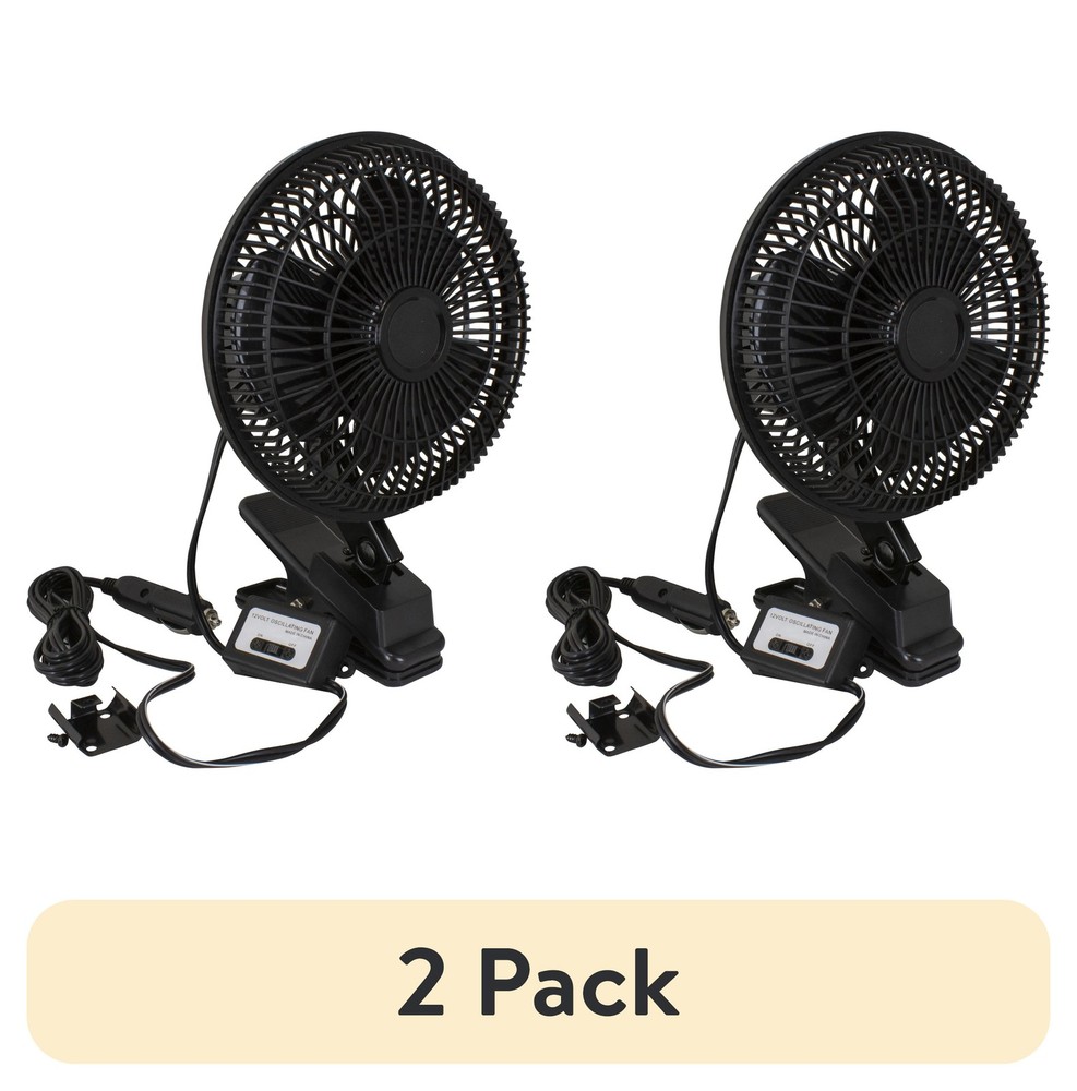 (2 pack)  Black 12-Volt 6" Car Clip-on or Dash Mount Fan