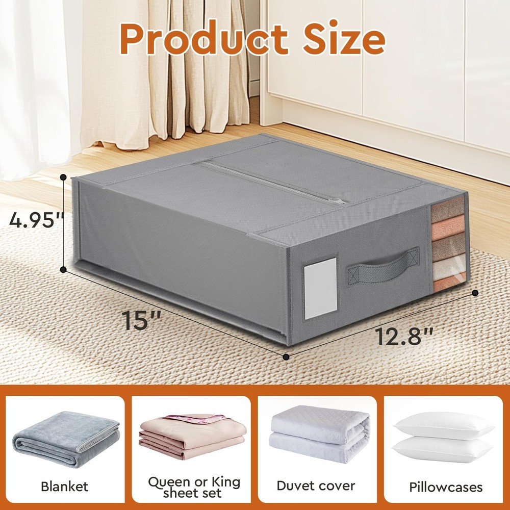 Storage Containers for Bedding, 4 Pack Sheet Organizers with Label, Grey