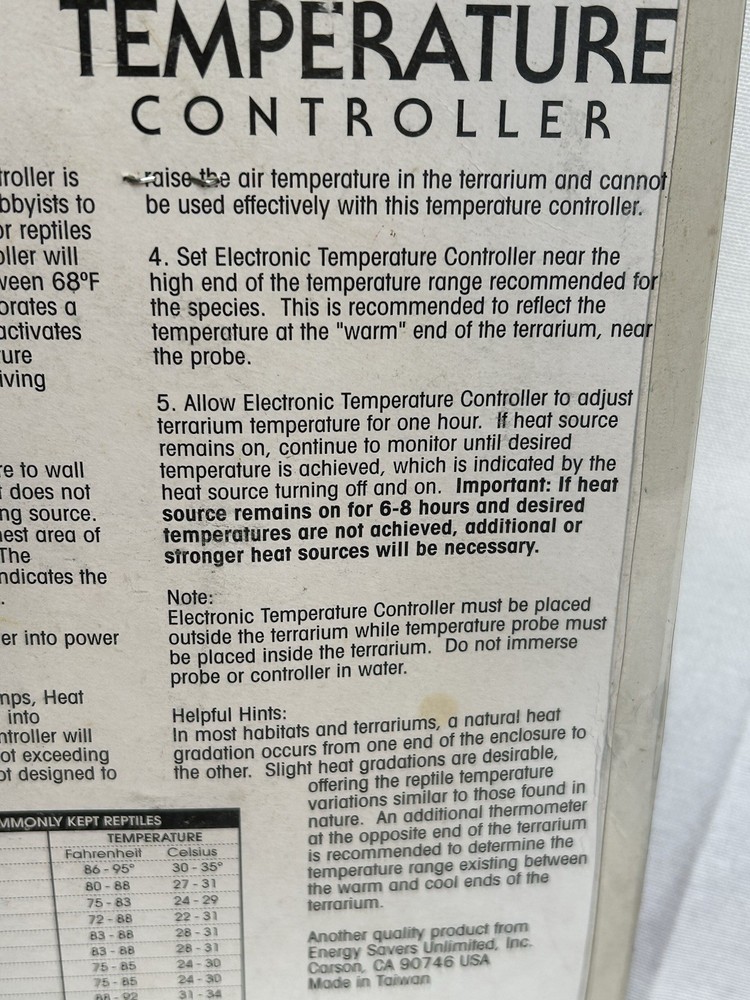 ESU Reptile Temperature Controller 1000 Watt pet Snakes Lizards