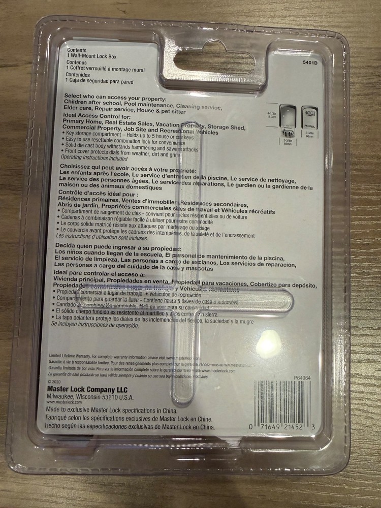 MASTER LOCK 5401D WALL-MOUNT LOCK BOX - New In Original Packaging