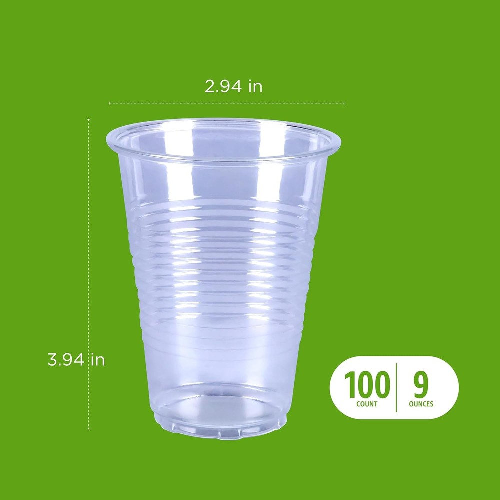 Small Disposable Clear Plastic Cups, 9oz, 100 Count
