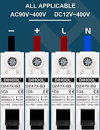 AC/DC Miniature Circuit Breakers, 2 Pack, Single Pole 10 Amp, 12V 24V 48V 10a