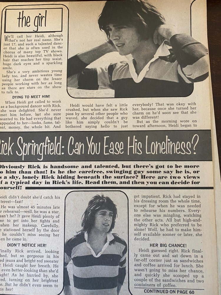 Rick Springfield, Two Page Vintage Clipping