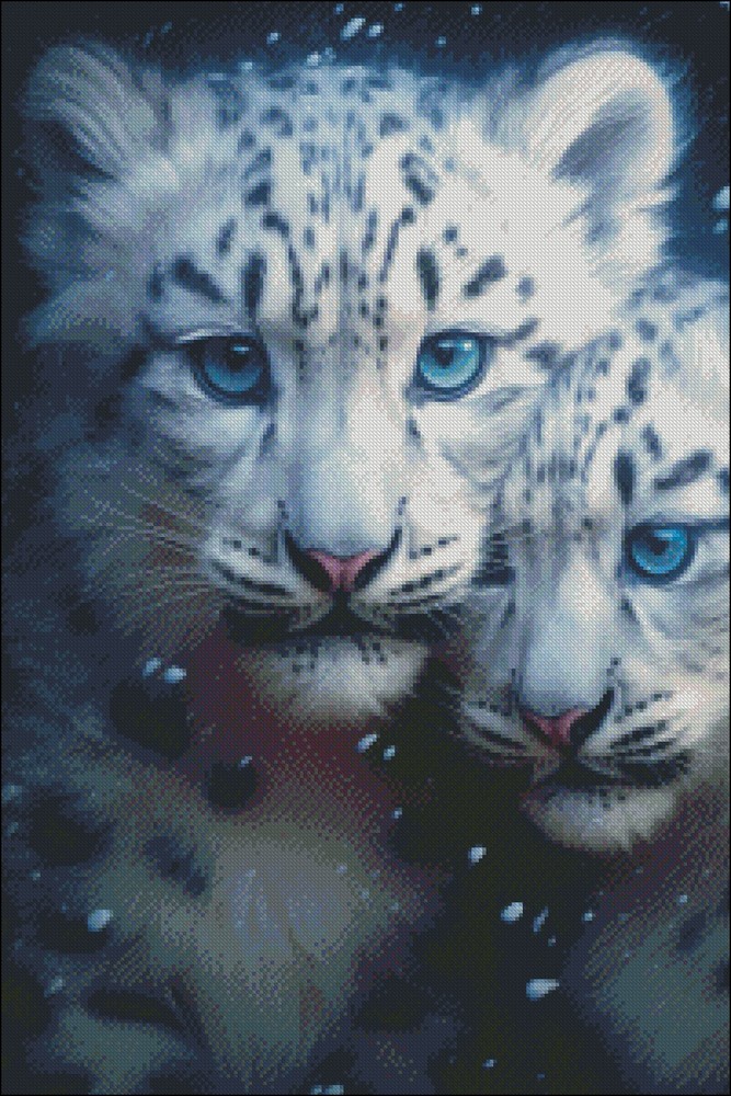 Two Snow Leopard Cubs 1 - Chart Counted Cross Stitch Patterns Needlework DMC DIY