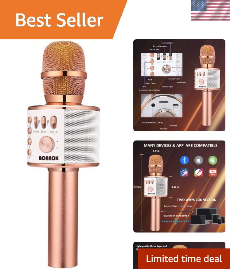 Ergonomic Wireless Karaoke Microphone - Bluetooth and USB Ready, Party Essential