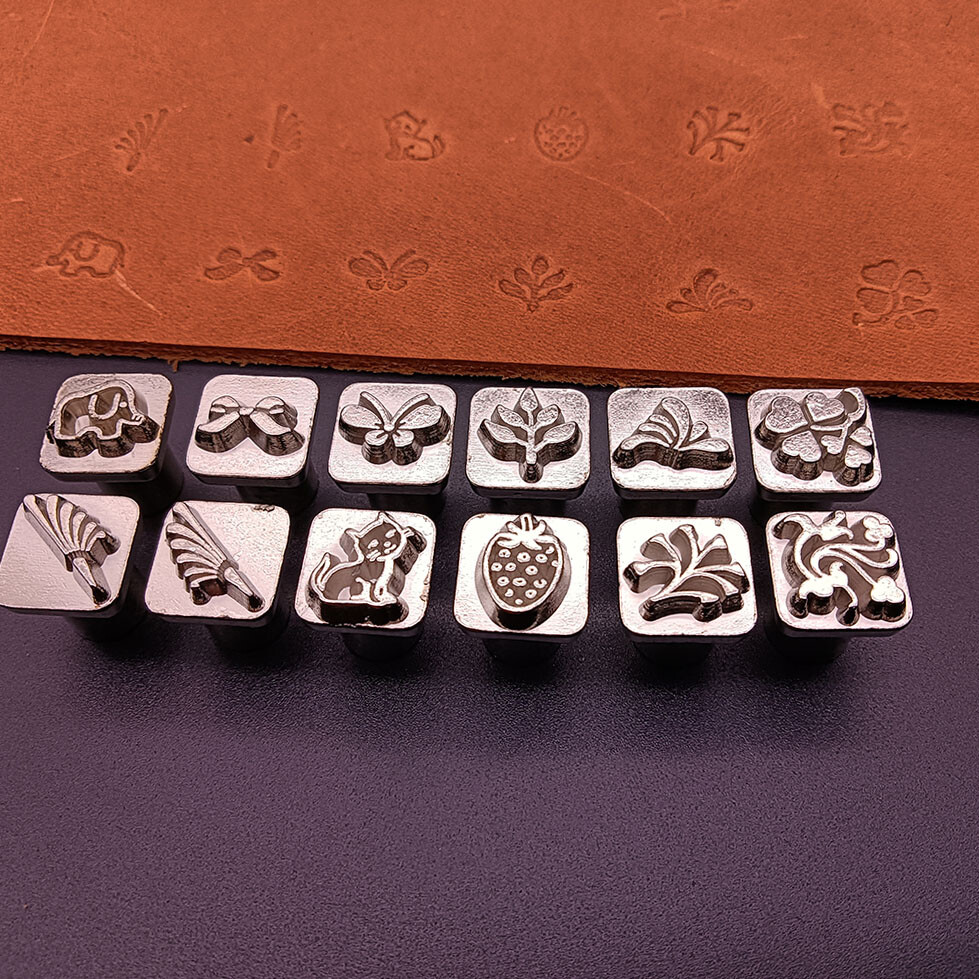 leather craft 12pcs flowers and birds pattern Stamp Tool with handle set