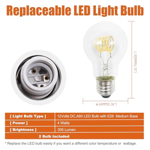 12V RV Pendant Dining Table Light with Replaceable Bulb (2 X E26 Bulb