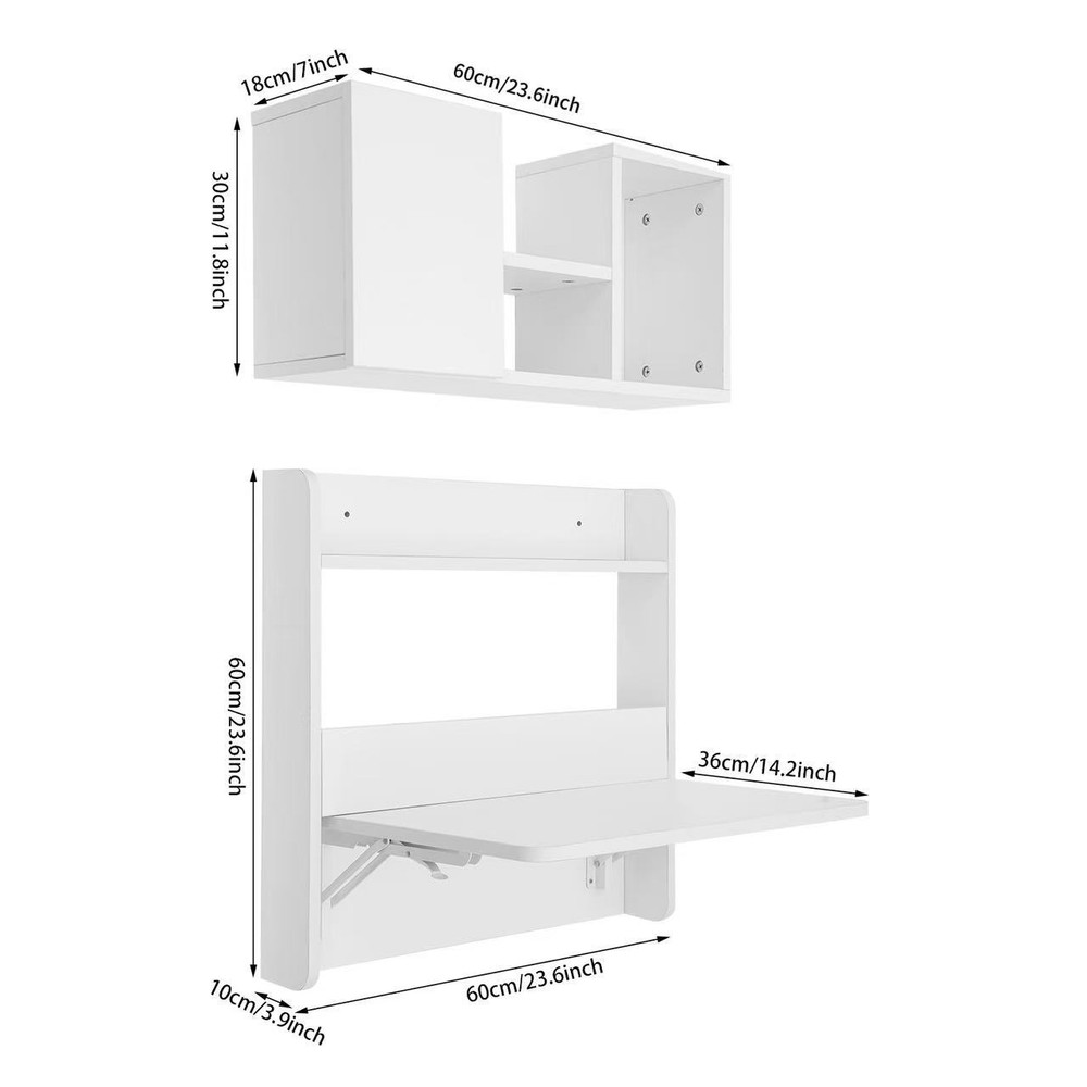 2-tier Wall Mounted Bookshelf Folding Space Saving Table Fold Down Laptop Desk