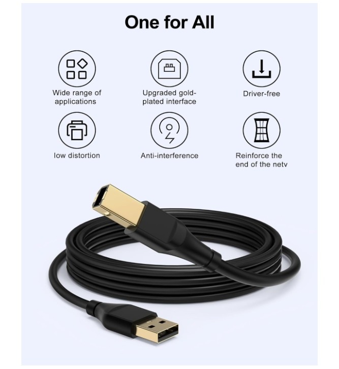 HP Printer Cable 6ft, Square USB A to USB B Cable for Printer/Scanner Epson,..