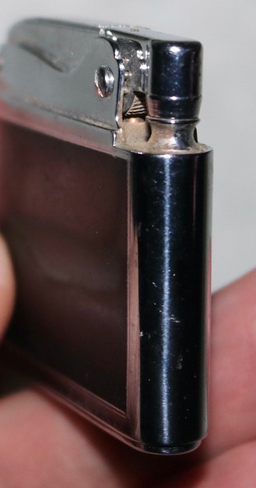 VINTAGE RONSON ADONIS FLORAL BLACK ENAMEL LIGHTER