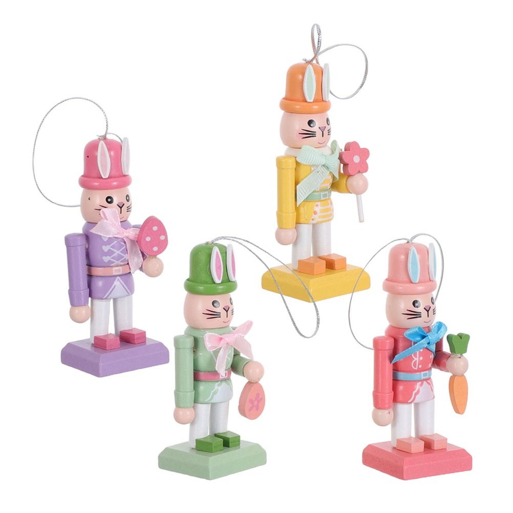 4 Pcs Easter Bunny Decor Nutcracker Soldier Puppet Home Standing Figurine