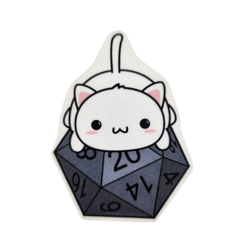 White Cat on D20 Magnet DnD Dungeons & Dragons