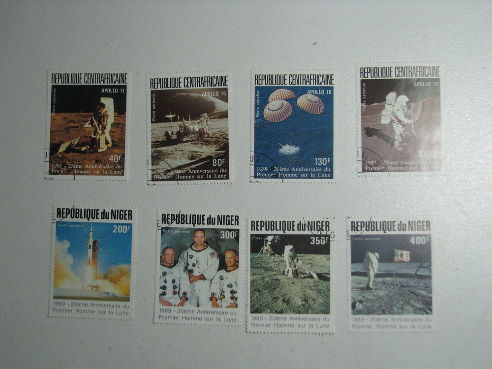 8 Stamps Apollo Space Exploration Moon Program 1989 Central African Rep & Niger