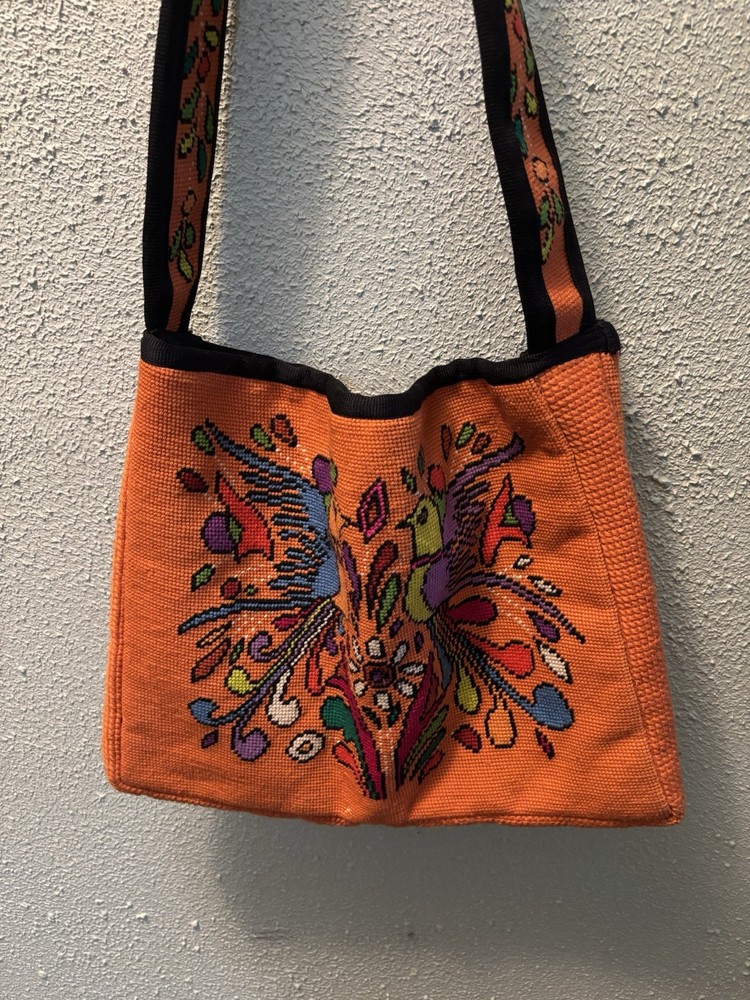 Needlepoint “Two Birds” Canvas Tote Bag