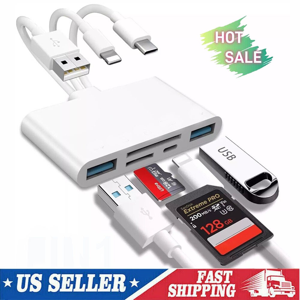5 in 1 Multi-function TF SD Card Reader For Type-C Phone/iPhone USB OTG Adapter~