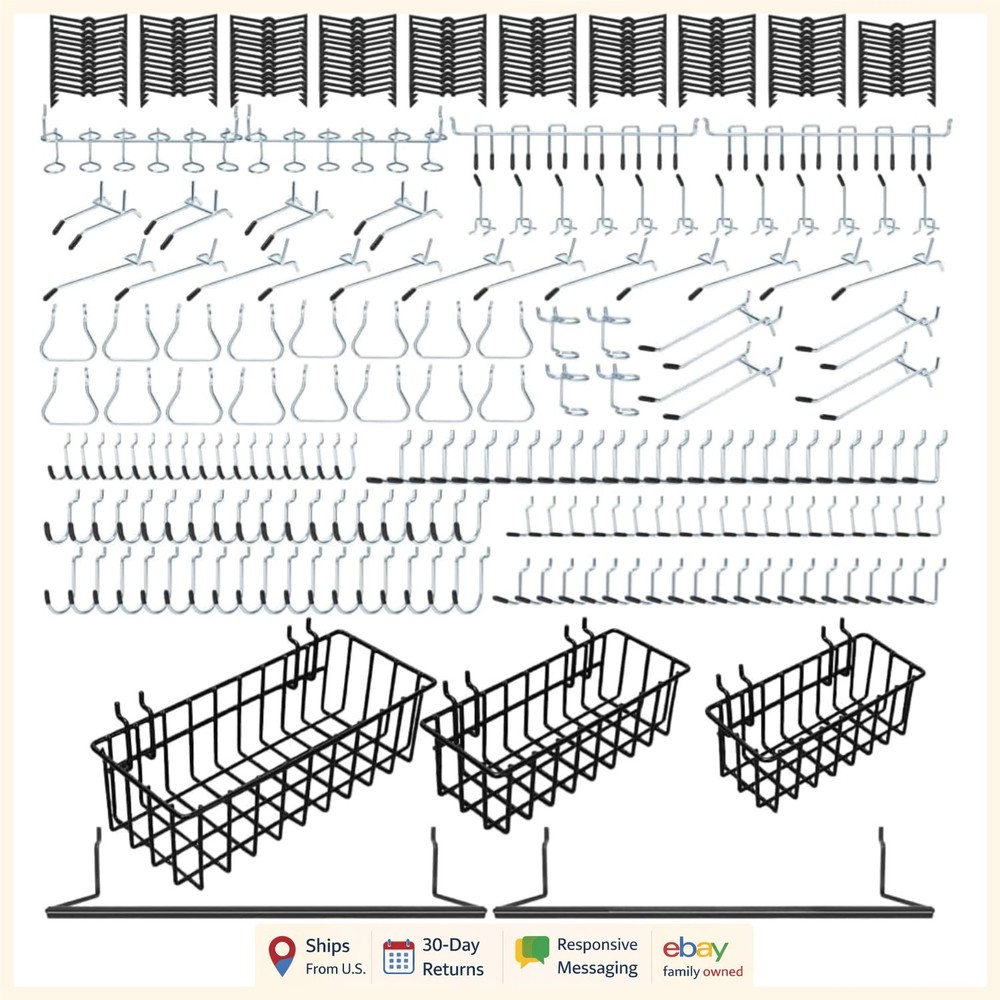 Heavy-Duty Pegboard Hook Set with Baskets for Garage and Workshop Organization