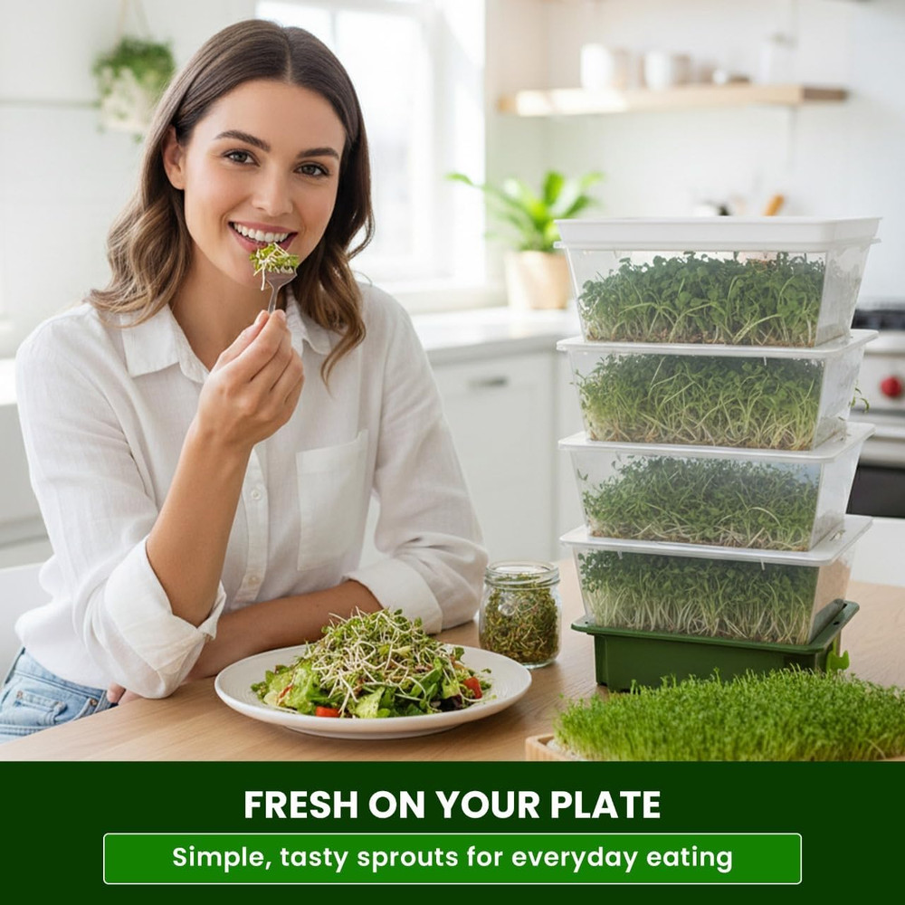 Seed Sprouter 4 Tier Stackable Soil Free Sprouting System with Drain Spout