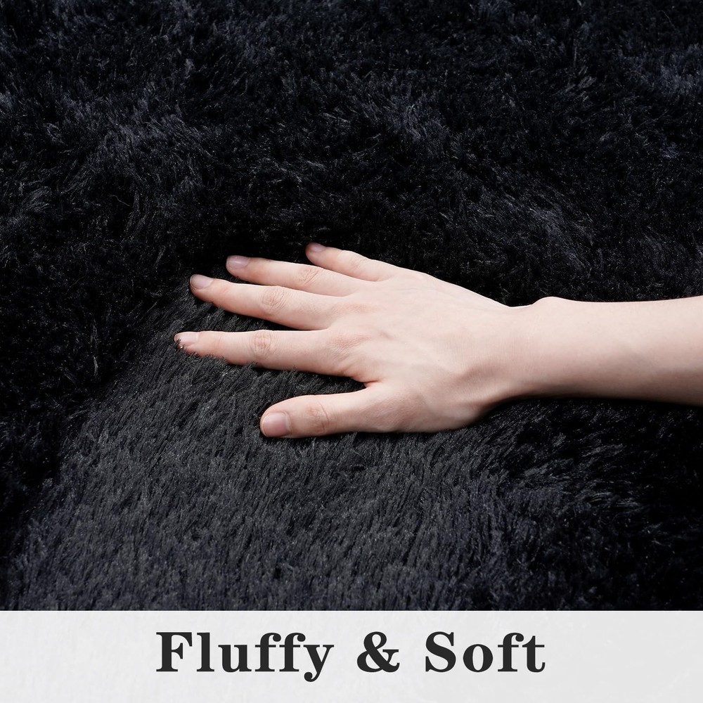 Dssimo Black Rug for Bedroom, Super Fluffy 4x6 4' x 6' (Rectangular),