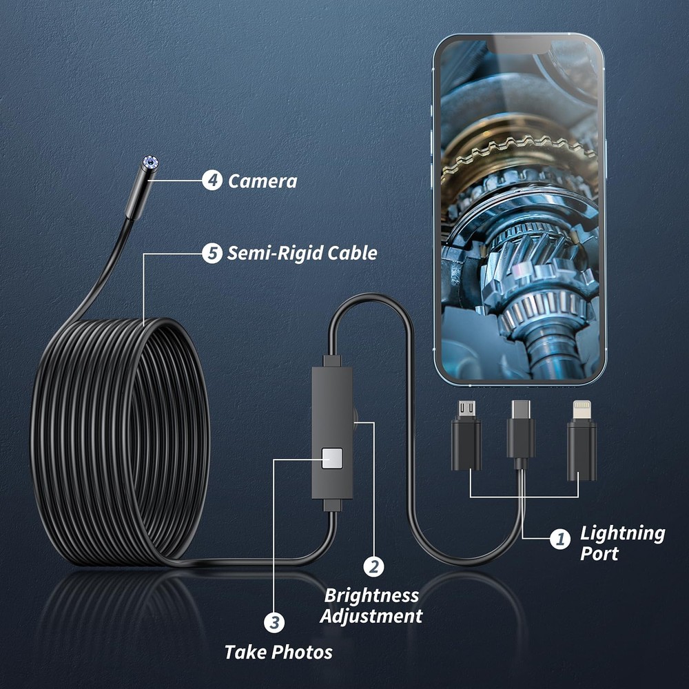 Endoscope Camera with Light, 1920P HD Borescope Tools 8 16.4ft, Black