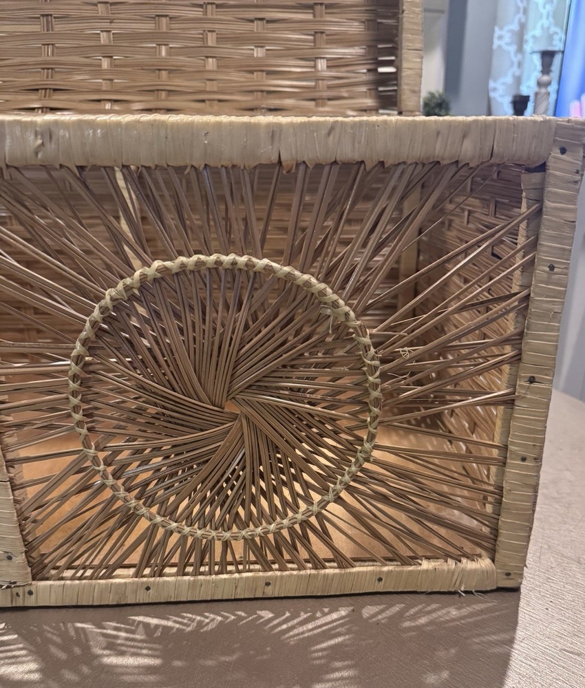Wicker Rattan Sunburst Storage Chest Split Reed Large