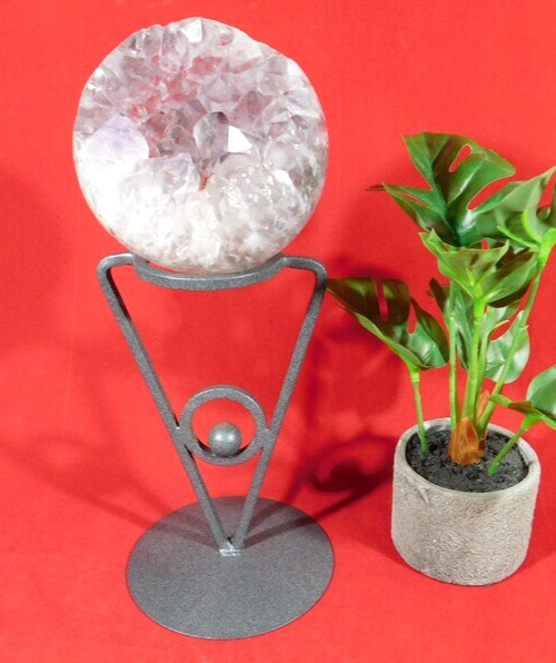 Sphere Display Stand Tall Iron Modern Design Dark Silver