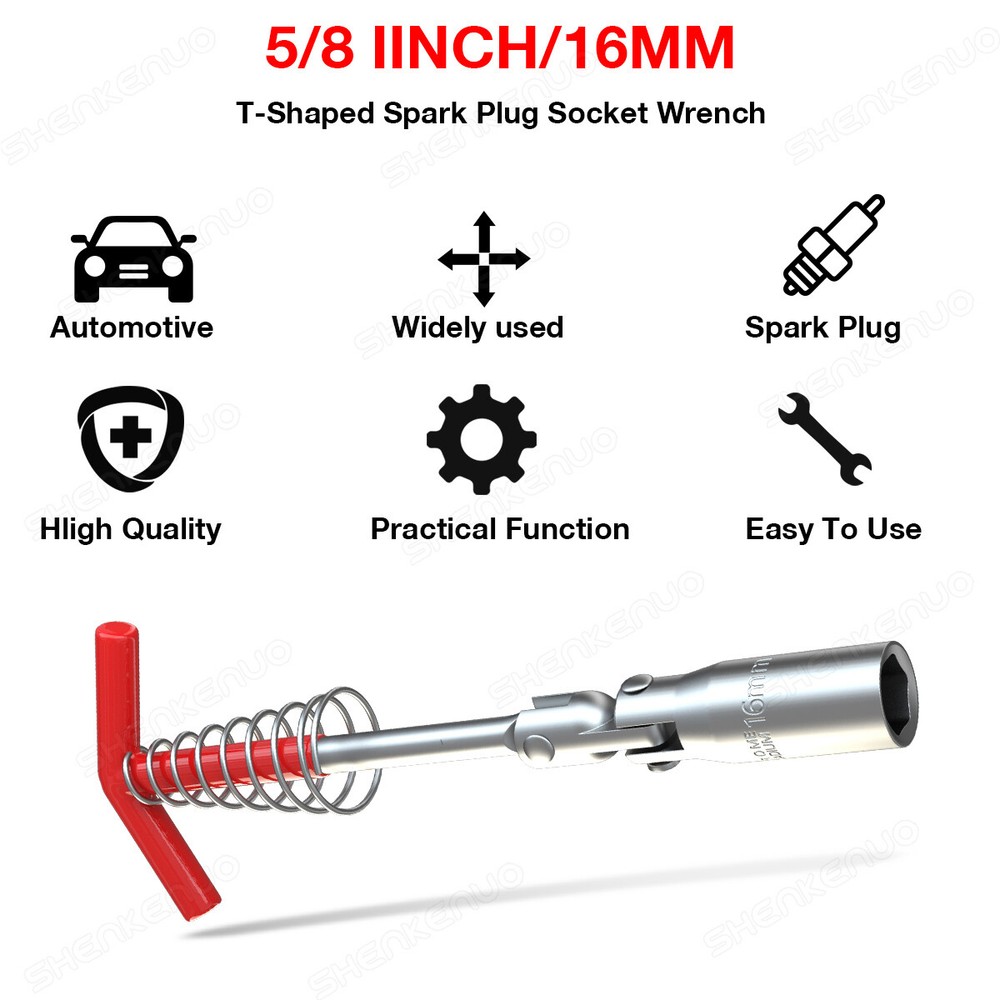 16mm Spark Plug Socket Deep Remover & Installer T-Handle Universal Joint