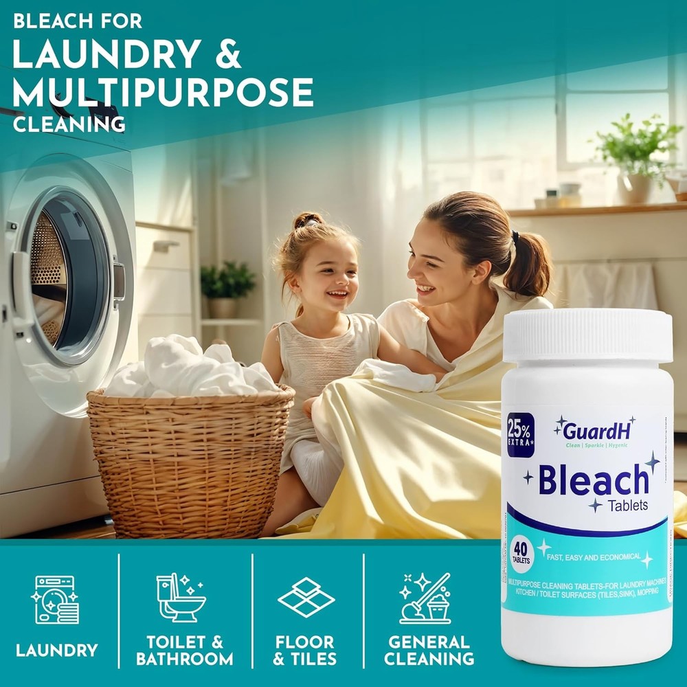 GuardH Bleach Tablets 40 Count Multipurpose Laundry Toilet Cleaning Tablets