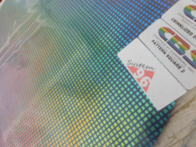 Dichroic Glass:CBS 96COE Square2 Pattern RAINBOW on thin Black - 3"Sq