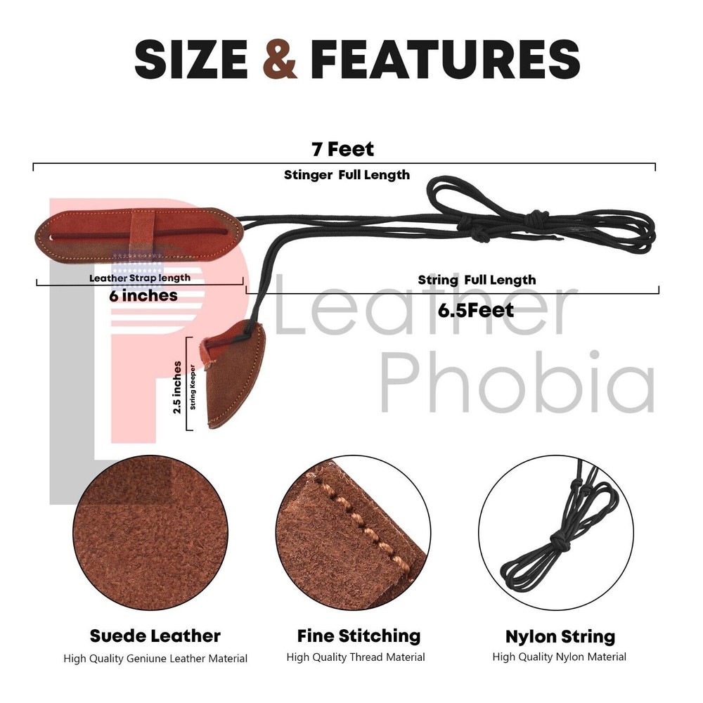 Traditional Leather Bow Stringer Brown Archery Bowstring Recurve Long Tool Rope