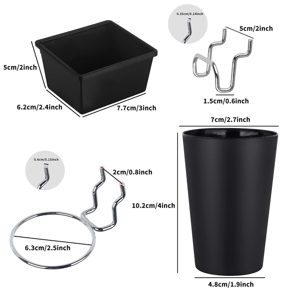 6-Piece Pegboard Organizer Set: Rust Resistant Hooks & Bins for Tools - Black