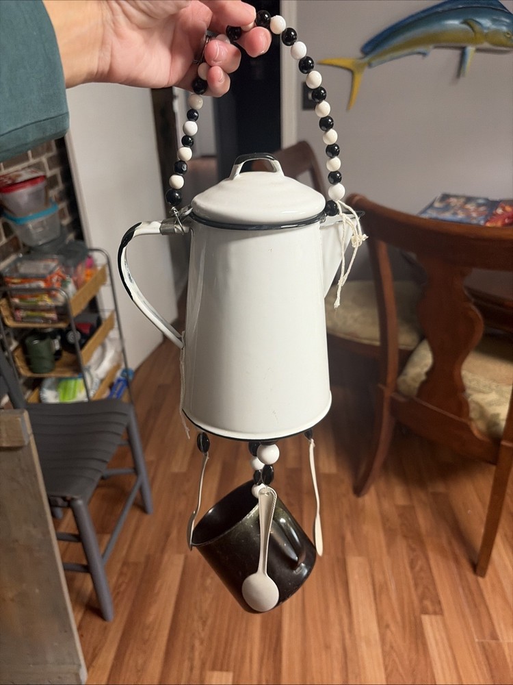 Tin Enamel Teapot Cow Windchime