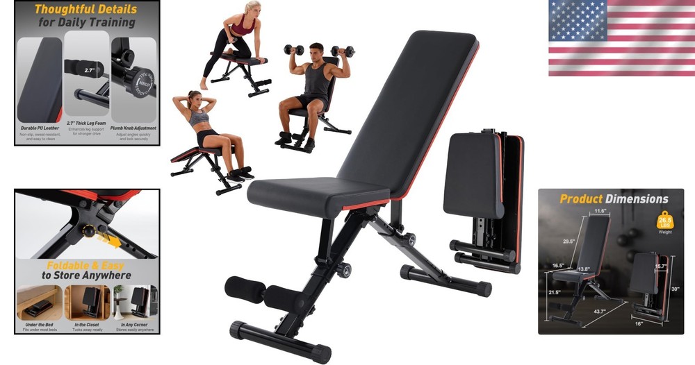 Compact Foldable Weight Bench for Home Gyms: 795 lbs Capacity & Versatile Design