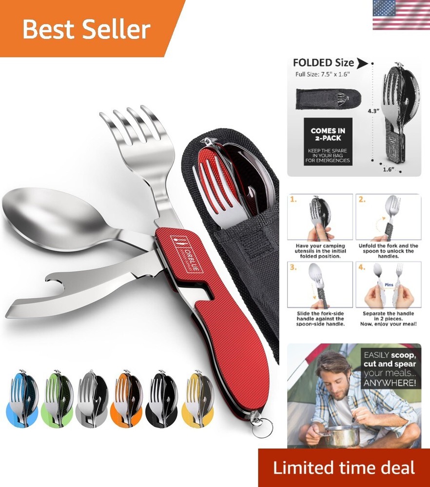 Travel-Friendly Camping Flatware 2-Pack - Rust-Resistant Multitool Utensils Set