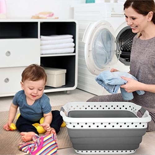 Collapsible Plastic Laundry Basket - Space-Saving Portable Clothes Hamper