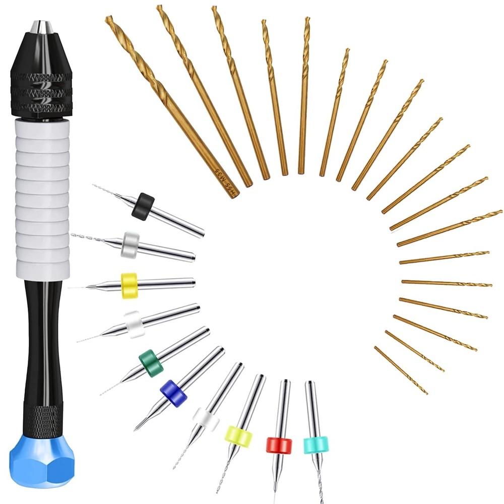 Micro Drill Bits Set with Pin Vise | Small Hand - Blue