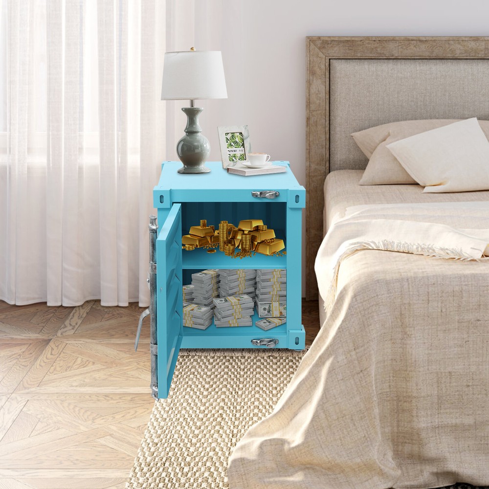 Floorstanding Side Table, Industrial Style Container Cabinet, Iron Bedside Table