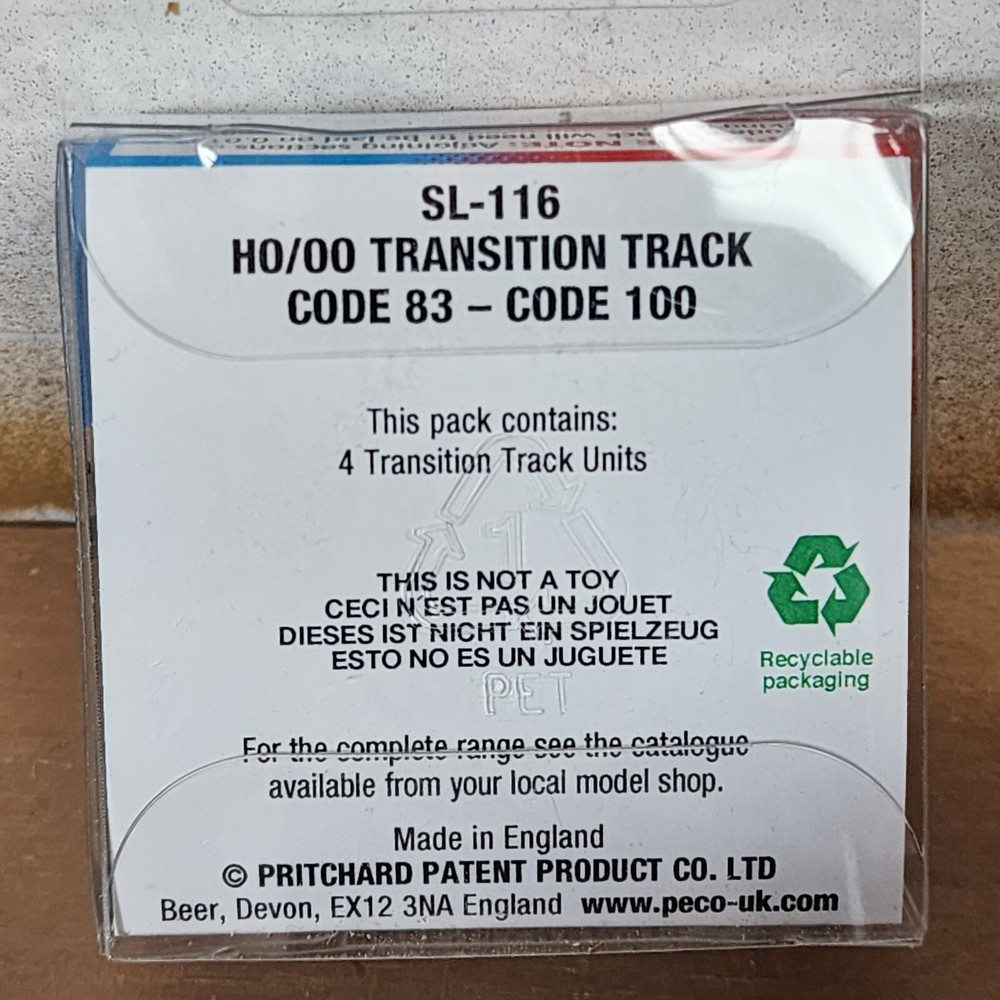 PECO SL-116 HO Scale Code 100 to Code 83 Transition Track Pack of 4 Pieces