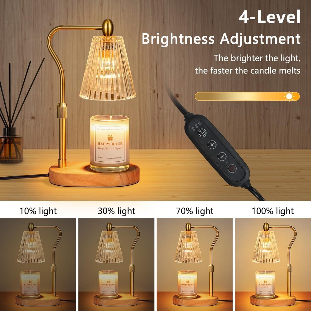 Wax melter with timer and dimmer, height adjustable, for scented jar candles